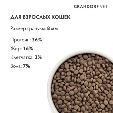 Сухой корм GRANDORF CAT Veterinary Diet Dermatosis для кошек, при дерматозах и чрезмерном выпадении шерсти, с лососем, 400 г