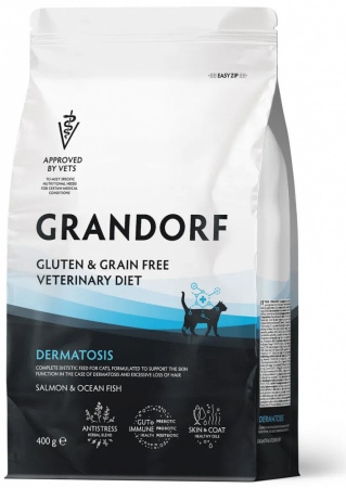 Сухой корм GRANDORF CAT Veterinary Diet Dermatosis для кошек, при дерматозах и чрезмерном выпадении шерсти, с лососем, 400 г