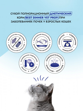 Сухой корм Best Dinner Vet Profi Renal для взрослых кошек, при заболеваниях почек, с курицей, 400г