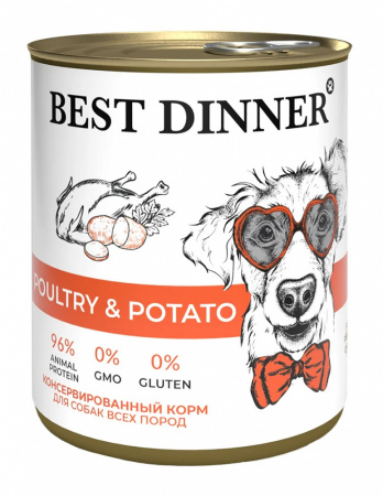Влажный корм Best Dinner для собак и щенков с 6 месяцев, птица с картофелем, 850г