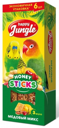 Лакомство Happy Jungle палочки для птиц медовый микс 6шт