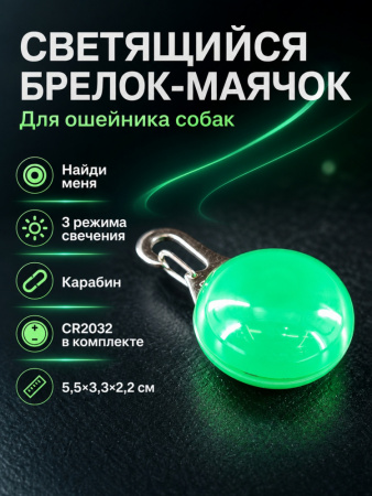 JG-004 Светящийся брелок-маячок на ошейник для собак «Найди меня», ТМ Чистый котик, цвет: зеленый