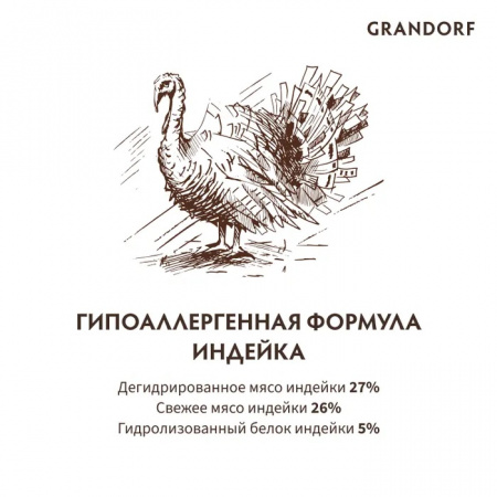 Сухой корм GRANDORF DOG для взрослых собак средних и крупных пород, с чувствительным пищеварением или склонных к аллергии, индейка, 10 кг