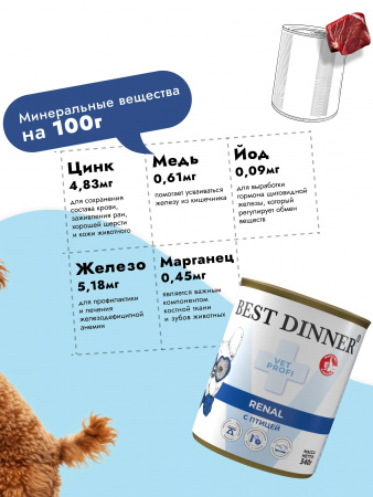 Влажный корм Best Dinner Vet Profi Renal для взрослых собак при заболеваниях почек, с птицей, 340г