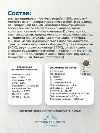 Сухой корм PETVADOR Veterinary Diets Urinary для взрослых кошек, для нормализации работы мочевыделительной системы, с индейкой, 1,2 кг