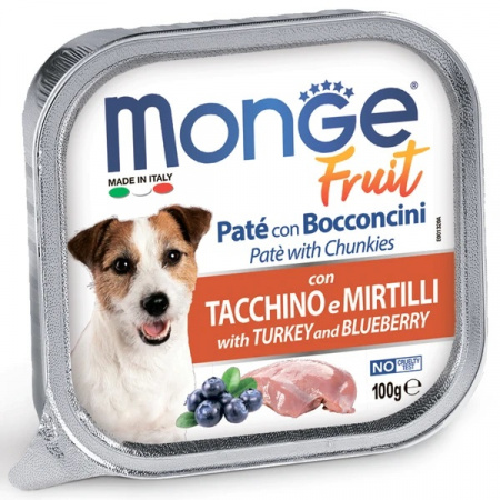 Влажный корм Monge Dog Fruit для взрослых собак, с индейкой и черникой, 100г