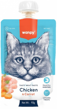 Лакомство Wanpy Cat для кошек, Мясной мусс из курицы и моркови, 90г