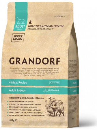 Сухой корм GRANDORF CAT для взрослых кошек, с чувствительным пищеварением или склонных к аллергии, 4 вида мяса, с пробиотиками, 400 г
