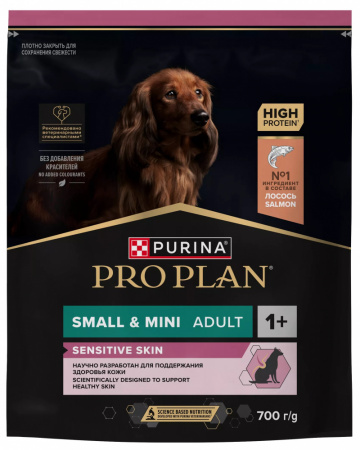 Сухой корм Purina PRO PLAN Sensitive Skin для взрослых собак мелких и карликовых пород, с чувствительной кожей, с лососем, 700 г