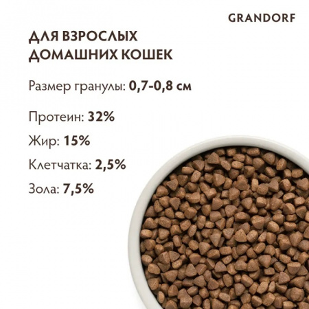 Сухой корм GRANDORF CAT для взрослых кошек, с чувствительным пищеварением или склонных к аллергии, ягнёнок с индейкой, 400 г
