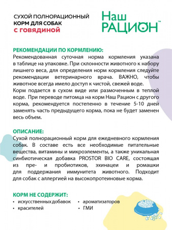 Сухой корм Наш Рацион для взрослых собак говядина 15кг шт
