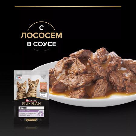 Влажный корм Purina PRO PLAN для котят, беременных и кормящих кошек, кусочки с лососем в соусе, 85г
