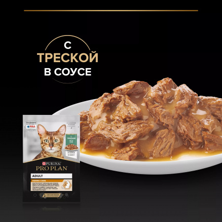 Влажный корм Purina PRO PLAN для кошек, для здоровья кожи и красоты шерсти, с треской в соусе, 85г