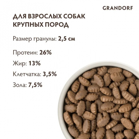 Сухой корм GRANDORF DOG для взрослых собак крупных пород с чувствительным пищеварением или склонных к аллергии, индейка, 10 кг
