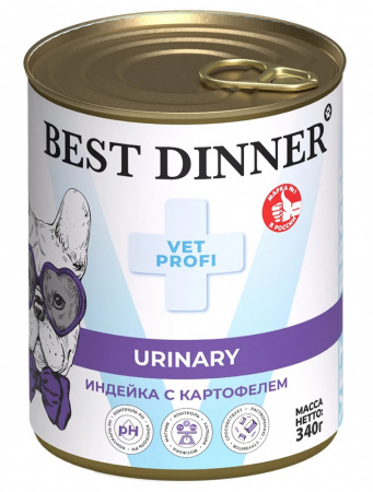 Влажный корм Best Dinner Exclusive Vet Profi Urinary для взрослых собак и щенков с 6 месяцев, профилактика мочекаменной болезни, индейка с картофелем, 340г