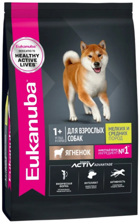 Сухой корм EUKANUBA для взрослых собак мелких и средних пород, с ягненком, 800г