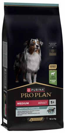 Сухой корм Purina PRO PLAN Sensitive Digestion для взрослых собак средних пород, с чувствительным пищеварением, с ягненком, 14 кг