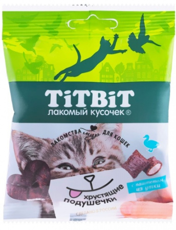 Лакомство TiTBiT для кошек, хрустящие подушечки с паштетом из утки, 30г