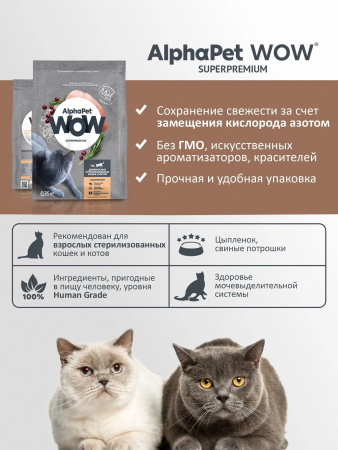 Сухой корм AlphaPet WOW Superpremium для взрослых стерилизованных кошек, с цыпленком, 350г