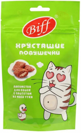 Лакомство TiTBiT Biff для кошек, Хрустящие подушечки с паштетом из утки, 60г