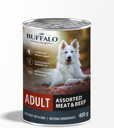 Консервы Mr.Buffalo для взрослых собак Мясное ассорти с говядиной, 400г