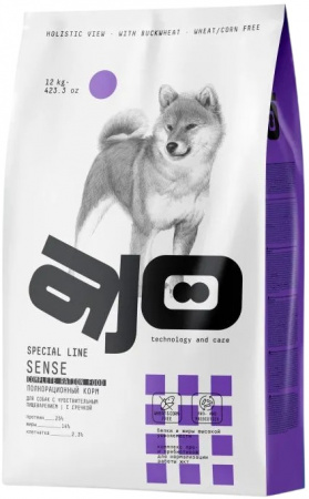 Сухой корм AJO Dog Special Line Sense для взрослых собак, с чувствительным пищеварением, с гречкой и индейкой, 12 кг