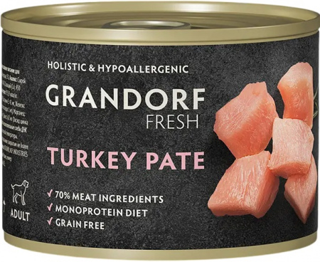 Влажный корм GRANDORF FRESH для собак всех возрастов, паштет из индейки, 200г