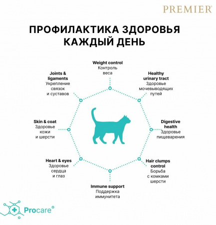 Сухой корм Premier Cat Turkey STERILISED для взрослых стерилизованных кошек и кастрированных котов от 1 года с чувствительным пищеварением или склонных к аллергии или пожилых кошек, индейка, 400г