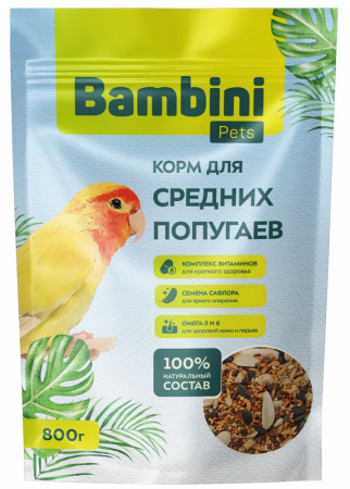 Корм для средних попугаев Bambini Pets, 800г