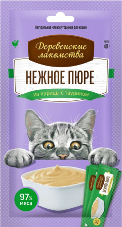 Лакомство «Деревенские лакомства» для кошек, нежное пюре из курицы, 40г