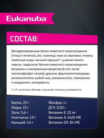 Сухой корм EUKANUBA для взрослых собак крупных и очень крупных пород, с ягненком, 3 кг