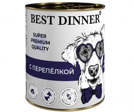 Влажный корм Best Dinner Super Premium Мясные деликатесы, для взрослых собак и щенков с 6 месяцев, с перепелкой, 340г