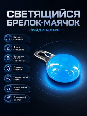 JG-004 Светящийся брелок-маячок на ошейник для собак «Найди меня», ТМ Чистый котик, цвет: синий