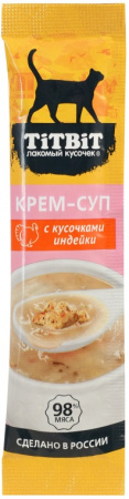 Лакомство TiTBiT для кошек, крем-суп с кусочками индейки, 10г