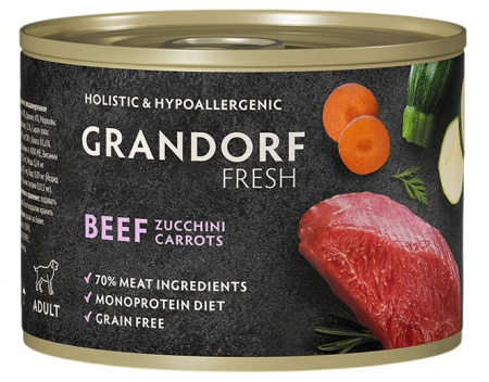 Влажный корм GRANDORF FRESH для собак всех возрастов, паштет из говядины с цукини и морковью, 200г