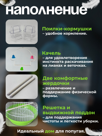 C301A-GN Клетка для птиц "Купол М" "Чистый котик" зеленый