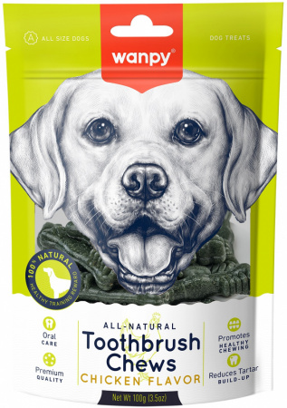 Лакомство Wanpy Dog для собак всех пород, "Зубные щетки" со вкусом курицы, 100г