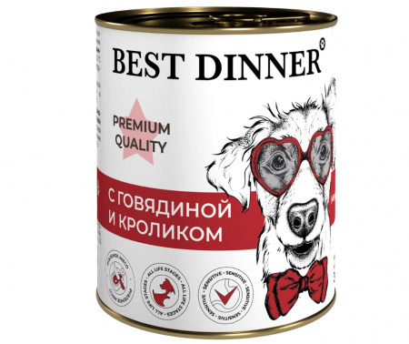 Влажный корм Best Dinner Меню №3, для взрослых собак и щенков с 6 месяцев, с говядиной и кроликом, 340г