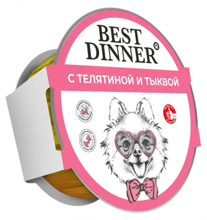 Влажный корм Best Dinner для щенков и собак мелких пород, паштет с телятиной и тыквой, 100г