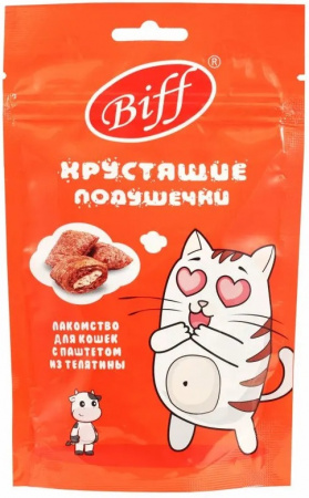 Лакомство TiTBiT Biff для кошек, Хрустящие подушечки с паштетом из телятины, 60г