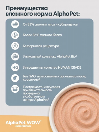 Влажный корм AlphaPet WOW Superpremium для щенков, беременных и кормящих собак, паштет с цыплёнком, 85г