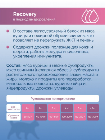 Влажный корм Lucky bits Recovery для кошек, в период анорексии, выздоровления, с курицей, 240г