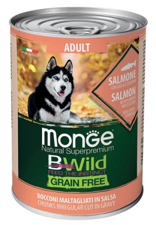 Влажный корм Monge Dog BWild GRAIN FREE для взрослых собак, беззерновой, лосось с тыквой и кабачками, 400г