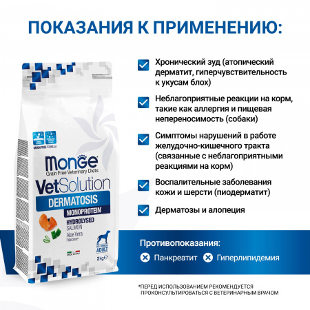 Сухой корм Monge VetSolution Dog Dermatosis для взрослых собак при заболеваниях кожи 2 кг