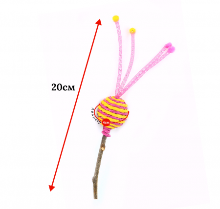 CT2304080 Игрушка для кошек палочка мататаби с пером и мячиком, 20см