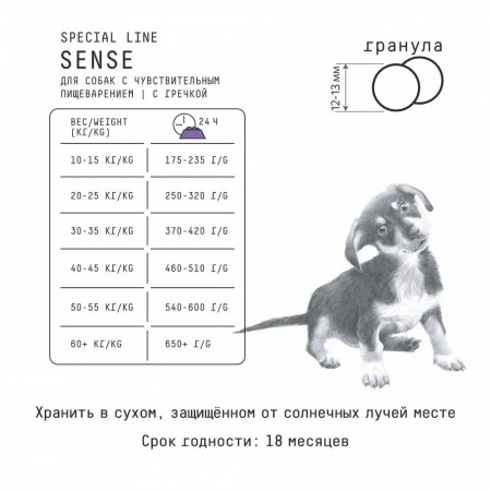 Сухой корм AJO Dog Special Line Sense для взрослых собак, с чувствительным пищеварением, с гречкой и индейкой, 12 кг