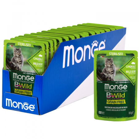 Влажный корм Monge Cat BWild GRAIN FREE для стерилизованных кошек, беззерновой, из мяса дикого кабана с овощами, 85г