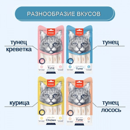 Лакомство Wanpy Cat для кошек, Нежное пюре из тунца, 25х14г