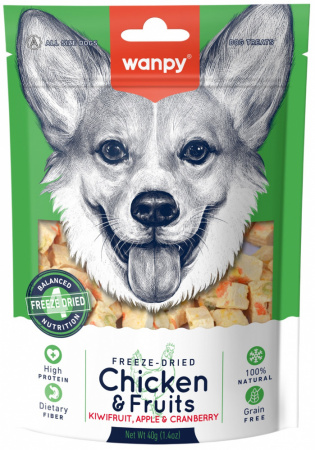 Лакомство Wanpy Dog для собак, сублимированное, Курица и фрукты, 40г