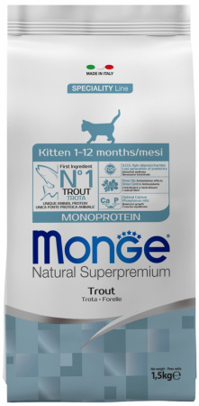 Сухой корм Monge Cat Speciality Line Monoprotein для котят и беременных кошек, из форели, 1,5 кг